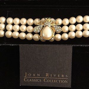 Vintage Signed JOAN RIVERS Bee Glass Pearl and Swarovski Crystal Bracelet IOB